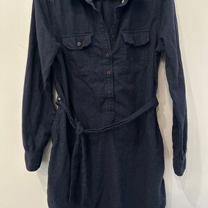 GAP Dark Navy Button-Front Shirt Dress with Tie Waist